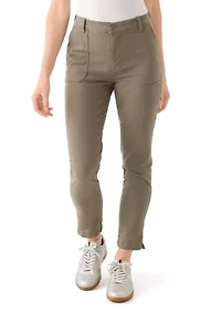 Petite Button Front Utility Ankle Slit Pants