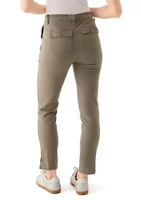 Petite Button Front Utility Ankle Slit Pants