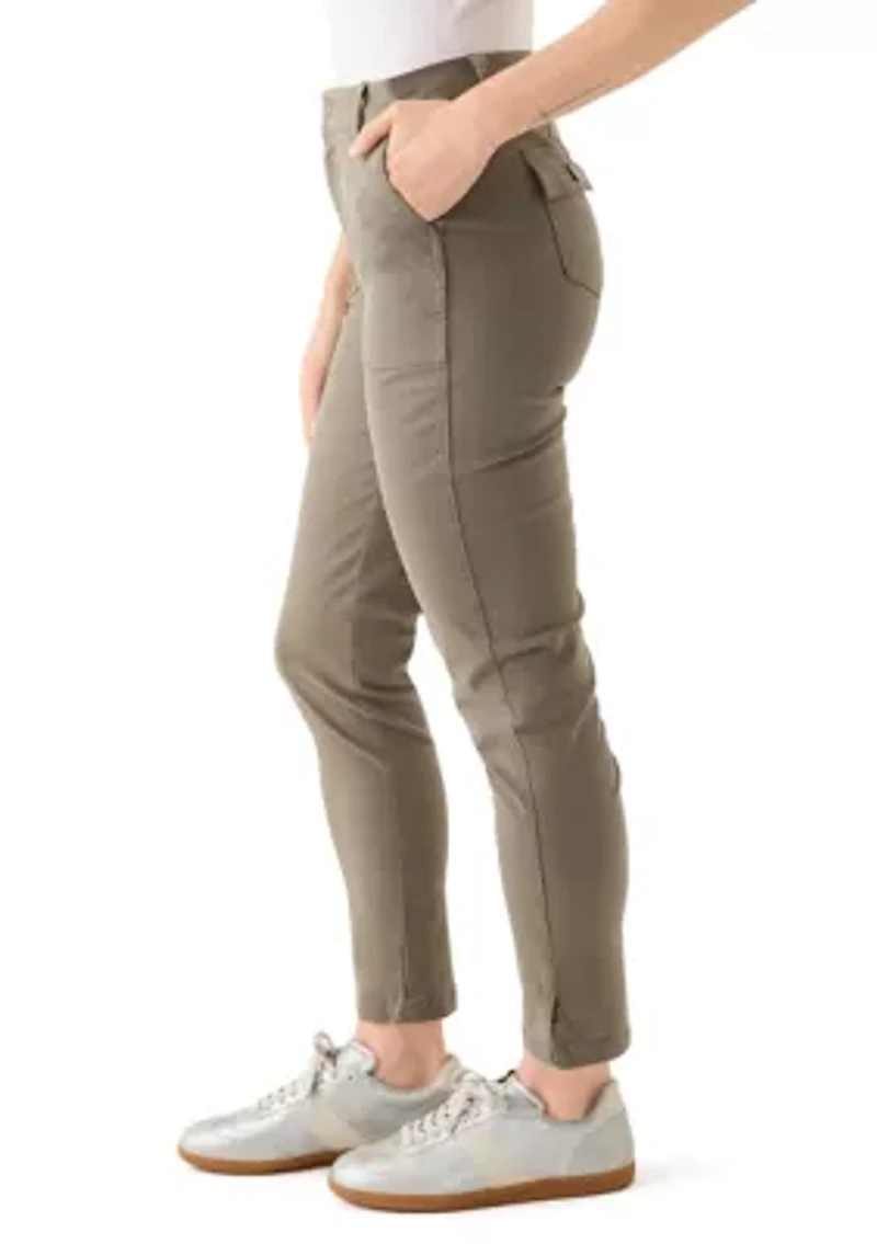Petite Button Front Utility Ankle Slit Pants