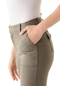 Petite Button Front Utility Ankle Slit Pants