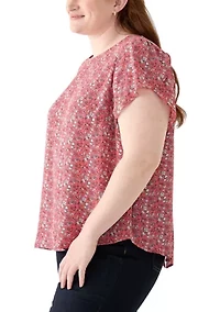 Plus Short Sleeve Button Back Woven Blouse