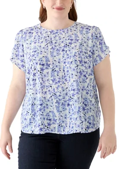 Plus Short Sleeve Button Back Woven Blouse