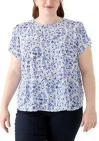 Plus Short Sleeve Button Back Woven Blouse