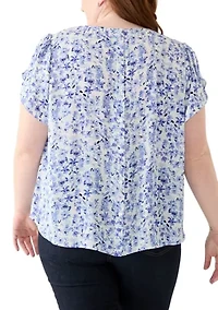 Plus Short Sleeve Button Back Woven Blouse