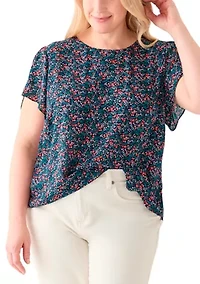 Plus Short Sleeve Button Back Woven Blouse