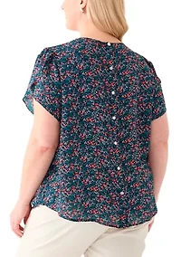 Plus Short Sleeve Button Back Woven Blouse