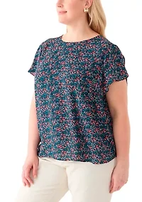 Plus Short Sleeve Button Back Woven Blouse