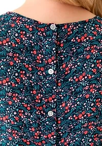 Plus Short Sleeve Button Back Woven Blouse
