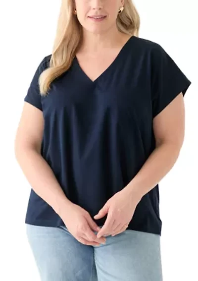 Plus Extended Shoulder V-Neck T-Shirt =