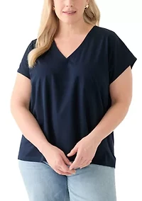 Plus Extended Shoulder V-Neck T-Shirt =