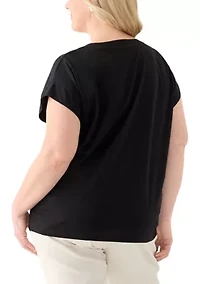 Plus Extended Shoulder V-Neck T-Shirt =