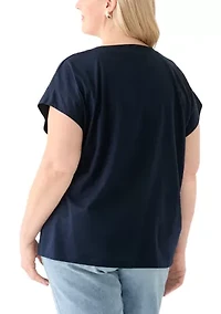 Plus Extended Shoulder V-Neck T-Shirt =