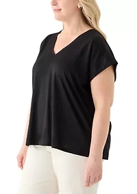 Plus Extended Shoulder V-Neck T-Shirt =
