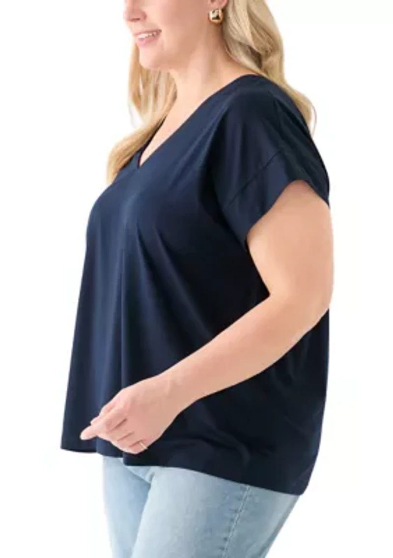 Plus Extended Shoulder V-Neck T-Shirt =