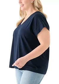 Plus Extended Shoulder V-Neck T-Shirt =