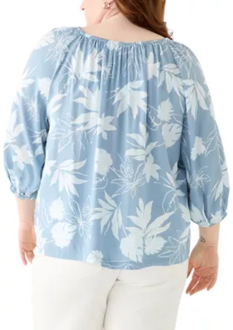 Plus 3/4 Sleeve Woven Blouse