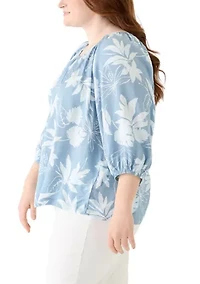 Plus 3/4 Sleeve Woven Blouse