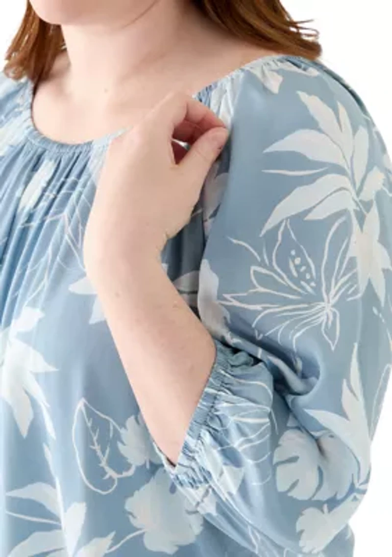 Plus 3/4 Sleeve Woven Blouse