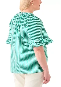 Plus Short Raglan Sleeve Peasant Woven Blouse