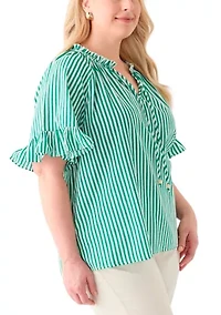 Plus Short Raglan Sleeve Peasant Woven Blouse
