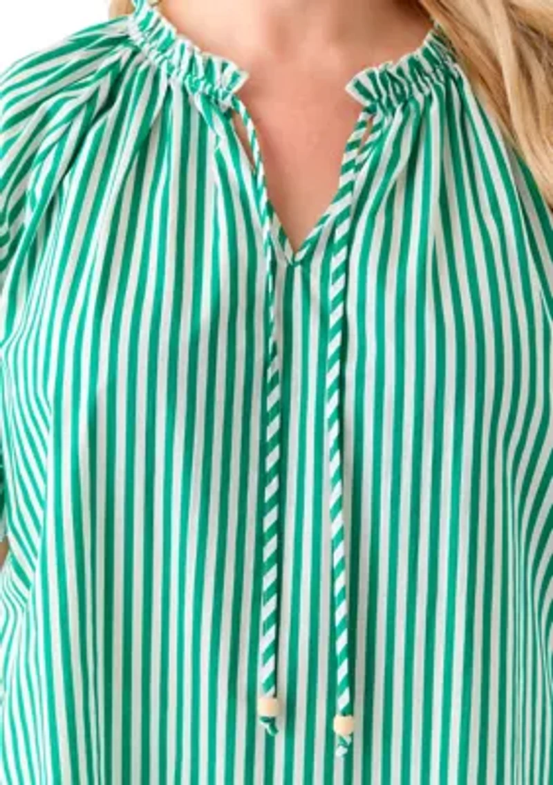 Plus Short Raglan Sleeve Peasant Woven Blouse
