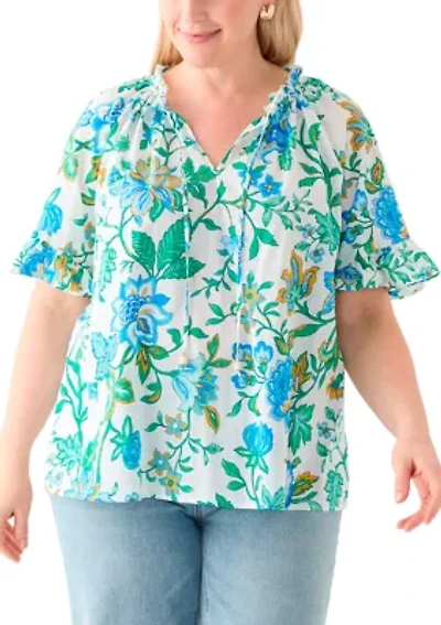 Short Sleeve Raglan Peasant Woven Blouse