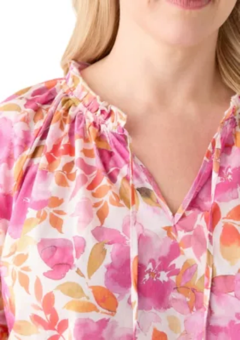 Plus Short Sleeve Raglan Peasant Woven Blouse