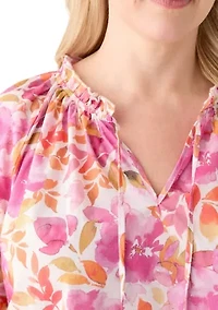 Plus Short Sleeve Raglan Peasant Woven Blouse