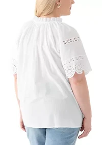 Plus Eyelet Flutter Sleeve Woven Blouse