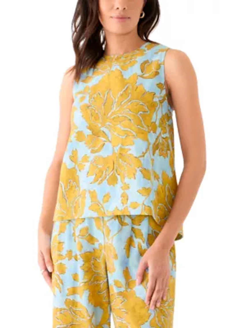 Women's Sleeveless Crew Neck Hi Low Printed Top