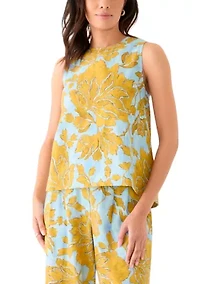 Women's Sleeveless Crew Neck Hi Low Printed Top