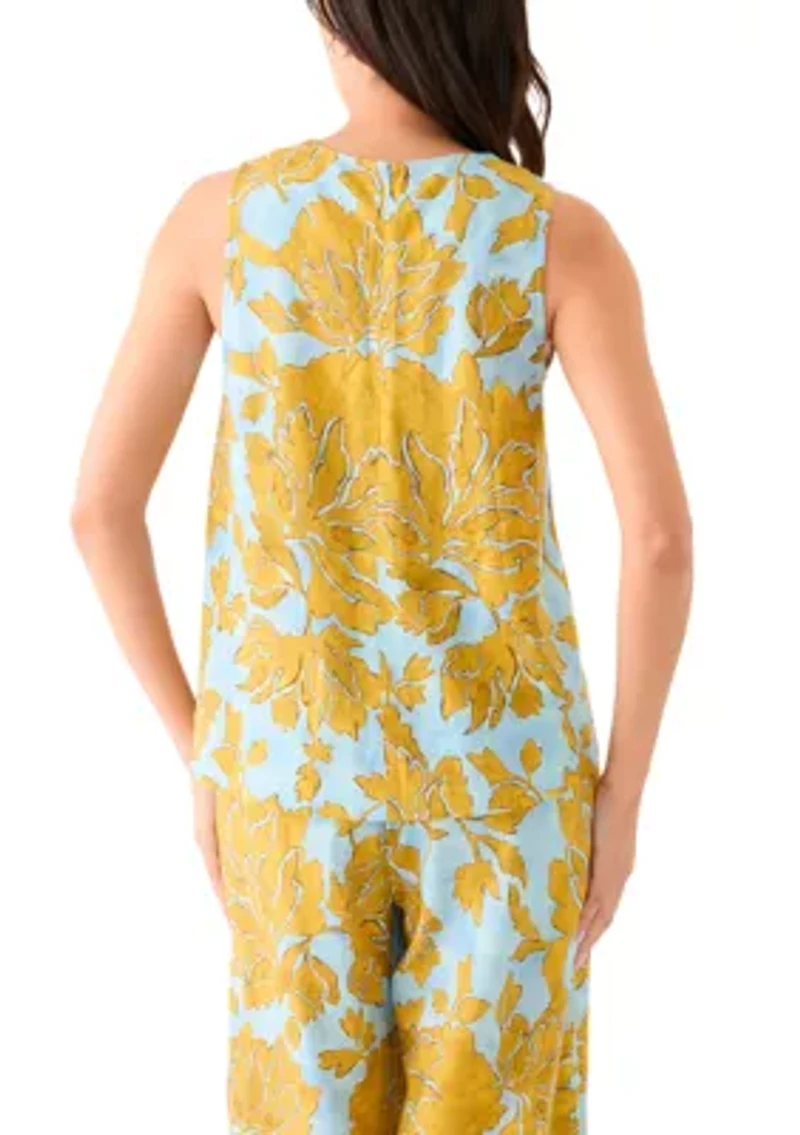 Women's Sleeveless Crew Neck Hi Low Printed Top