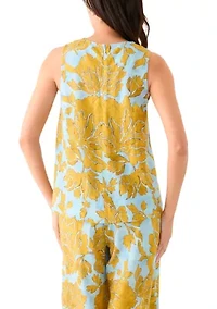 Women's Sleeveless Crew Neck Hi Low Printed Top