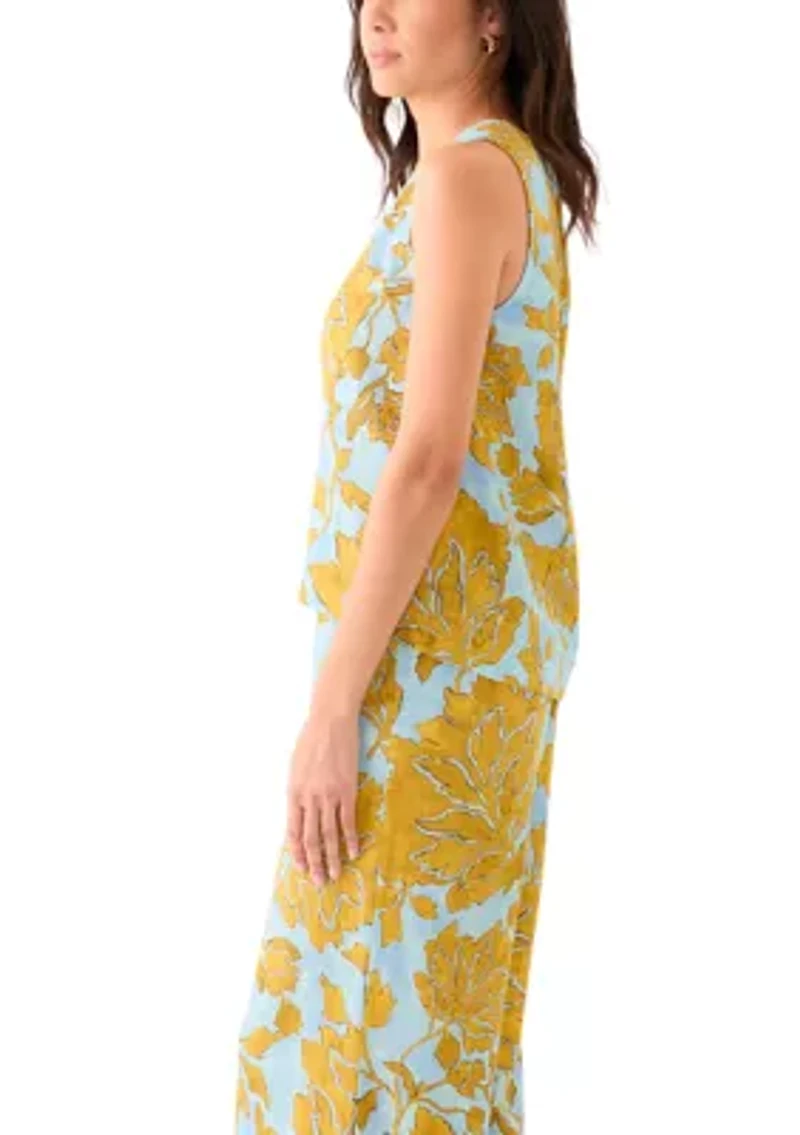 Women's Sleeveless Crew Neck Hi Low Printed Top