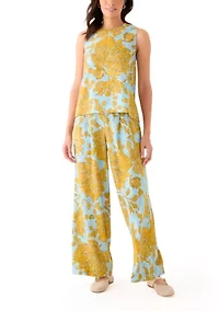 Women's Sleeveless Crew Neck Hi Low Printed Top
