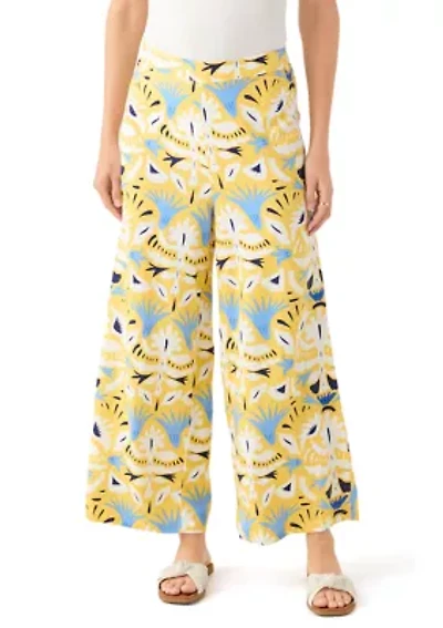 Women's Printed Wide Leg Linen Blend Pants