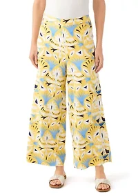 Women's Printed Wide Leg Linen Blend Pants