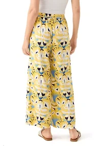 Women's Printed Wide Leg Linen Blend Pants