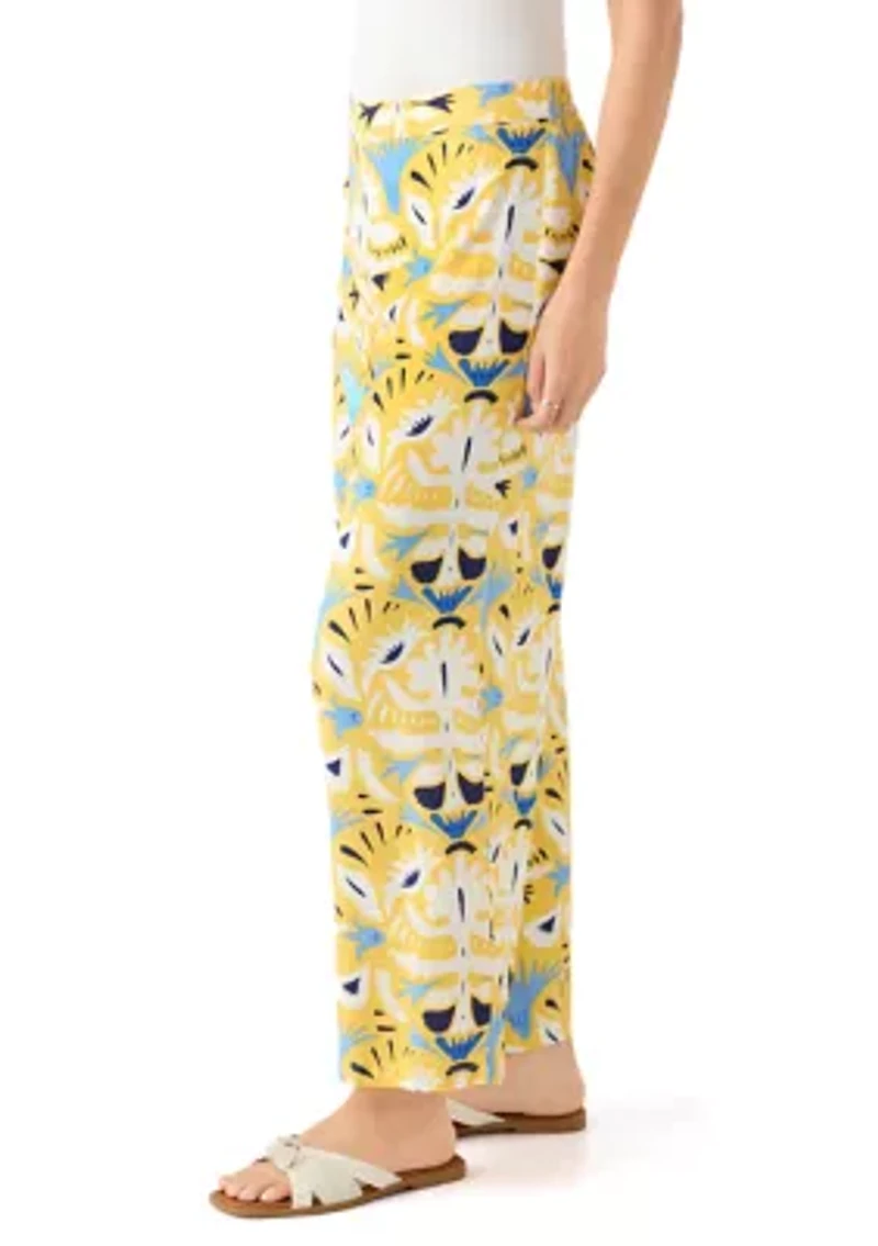 Women's Printed Wide Leg Linen Blend Pants