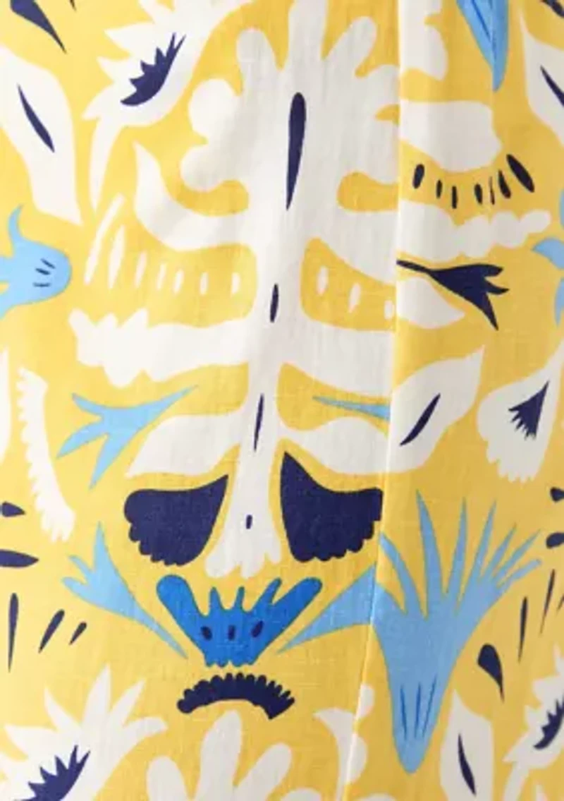 Women's Printed Wide Leg Linen Blend Pants