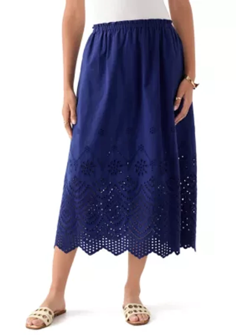 Women's Cotton Eyelet Pull On Skirt
