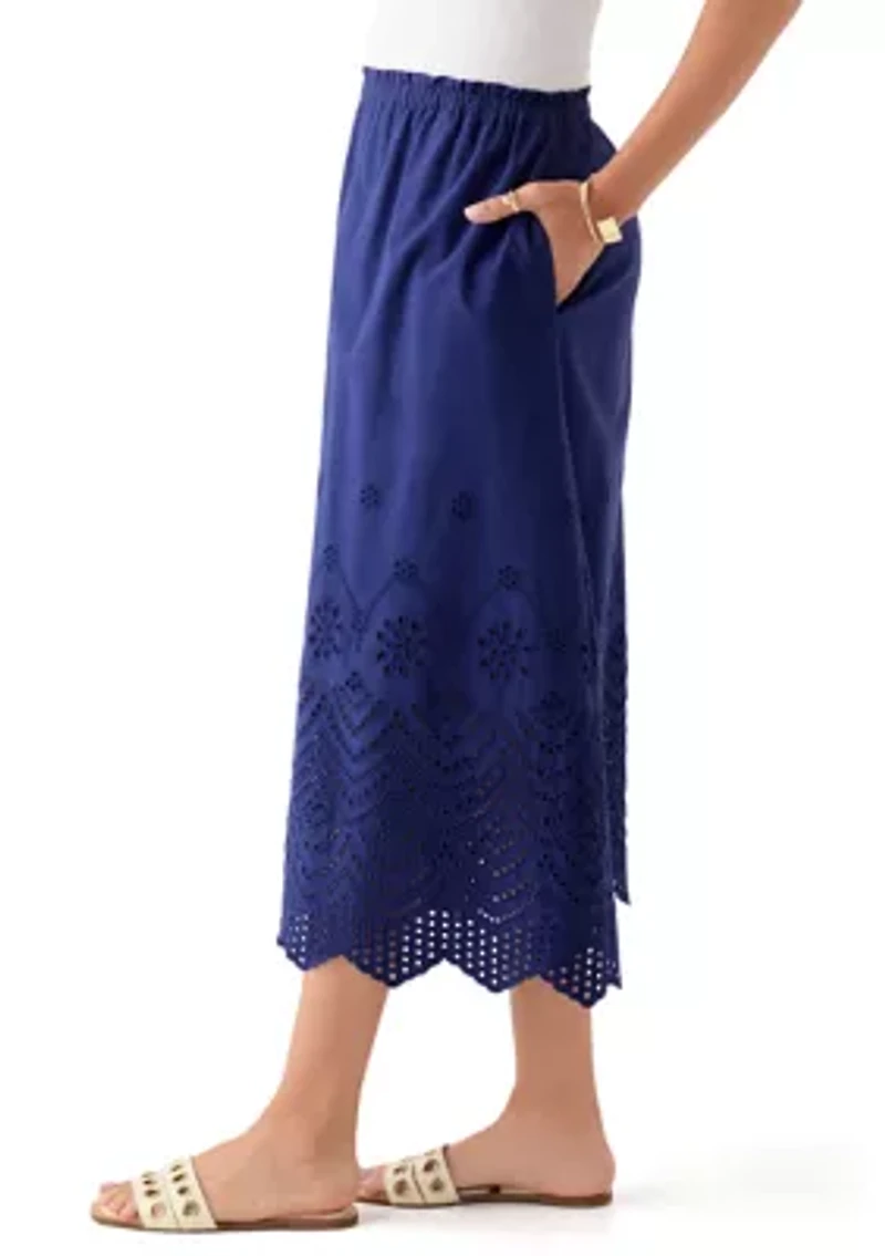 Women's Cotton Eyelet Pull On Skirt