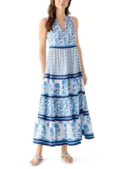 Women's Sleeveless Tiered Blocked Printed Maxi Dress