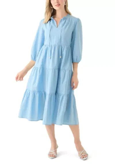 Petite 3/4 Sleeve Tiered Midi Dress