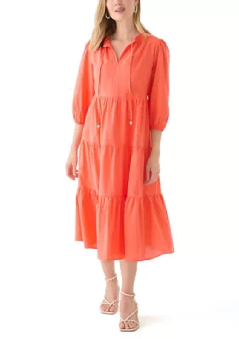 Women's 3/4 Sleeve Tiered Midi Dress