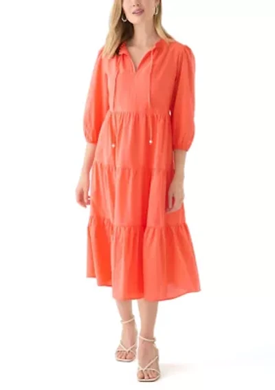 Women's 3/4 Sleeve Tiered Midi Dress