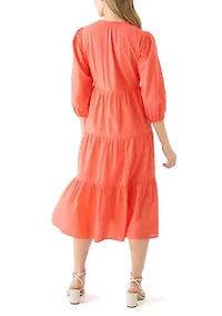 Women's 3/4 Sleeve Tiered Midi Dress