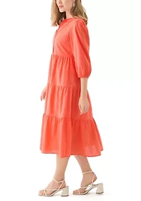 Women's 3/4 Sleeve Tiered Midi Dress