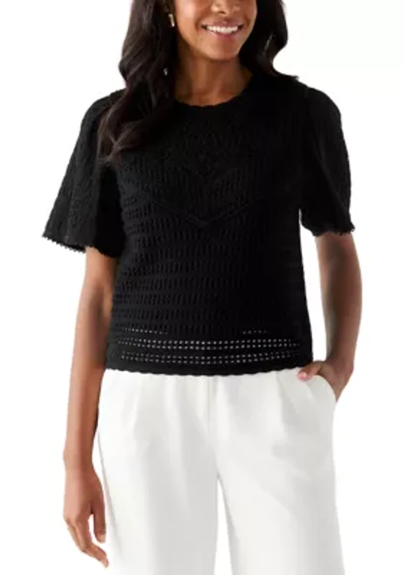 Women's Short Sleeve Crochet Sweater