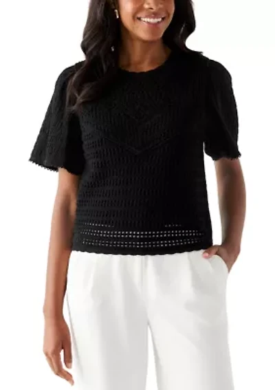 Women's Short Sleeve Crochet Sweater